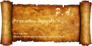 Preradov Agenór névjegykártya